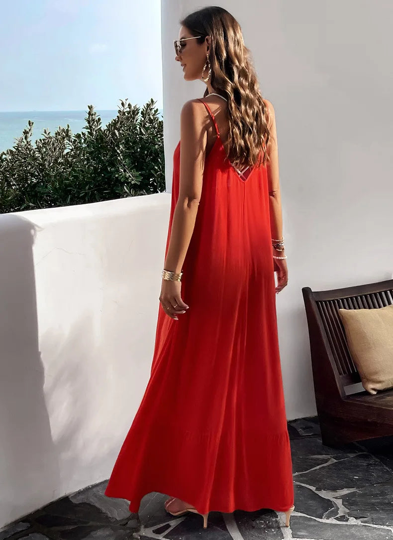 Elegant Solid Color Strep Maxi Dress