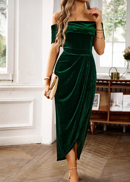 Elegant style strapless solid color dress