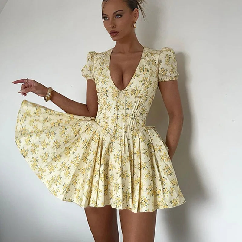 Ruffle Tiered Puff Sleeve Mini Dress
