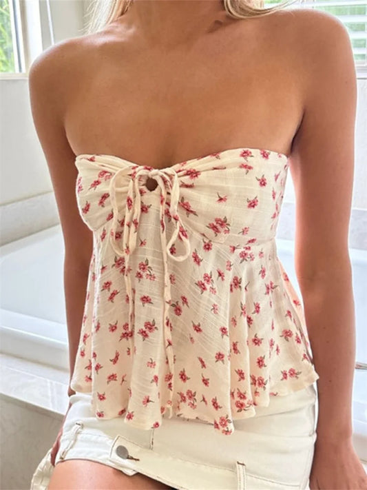 Emma’s Lace-Up Backless Floral Print Tube Top
