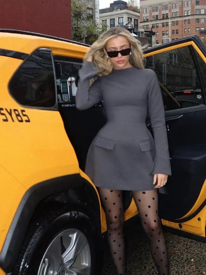 Long Sleeve Bodycon Mini Dress with Pockets