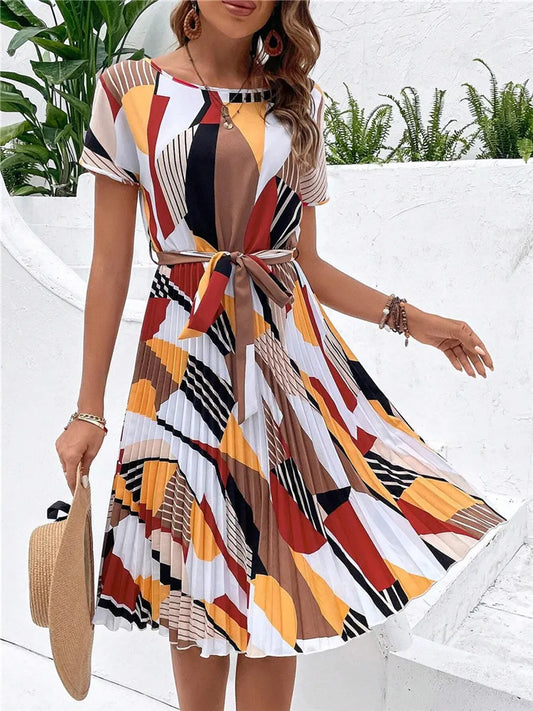 Tie Waist Short Sleeve Dress