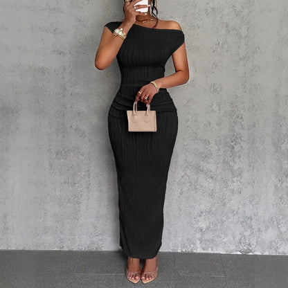 Asymmetrical One Shoulder Bodycon Maxi Dress