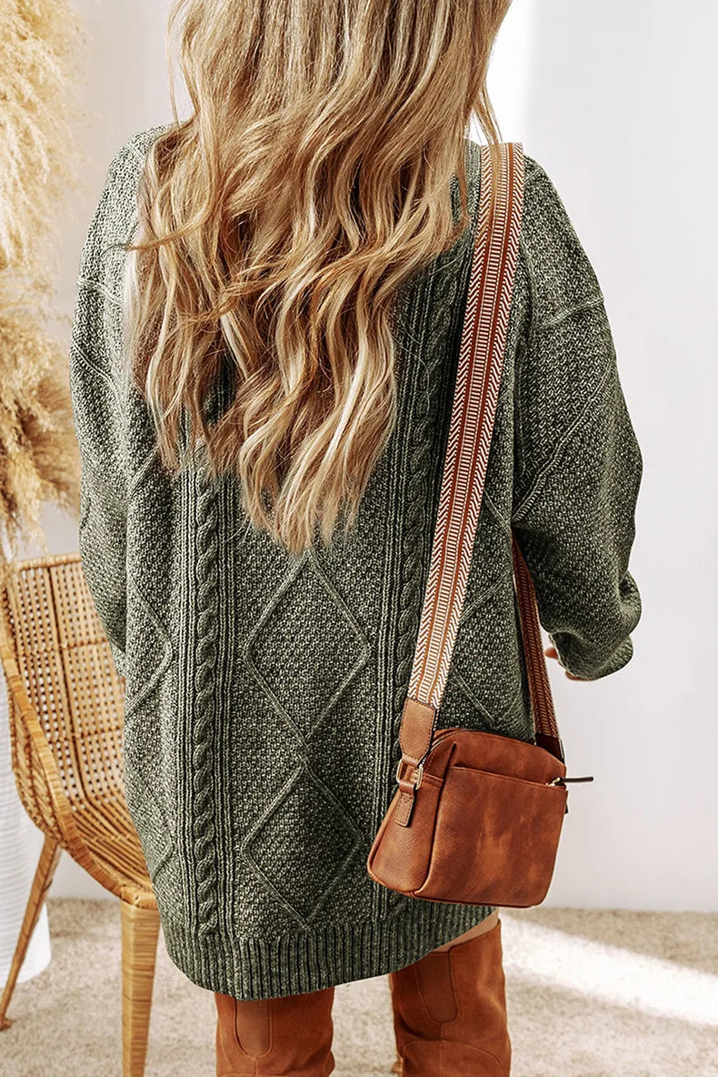 Lila’s Cable Knit Drop Shoulder Loose Fit Sweater Dress