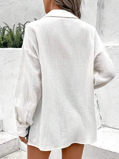 Texture Buttom Down Side Slit Long Sleeve Shirt