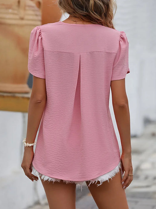 Ruche V-Neck Sleeve Top