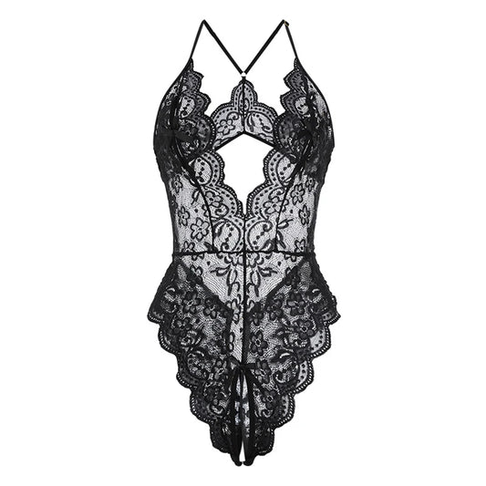 Eva’s Alluring Hollow Backless Jumpsuit Lingerie Set