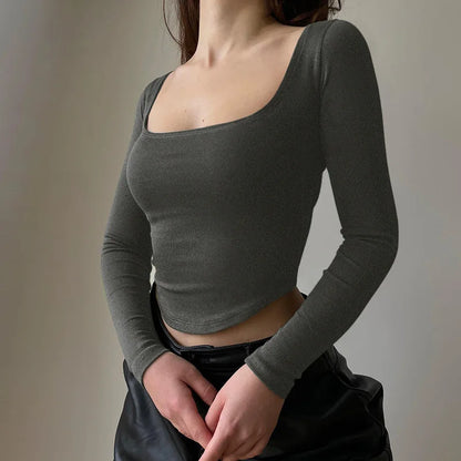 Square Neck Long Sleeve T-Shirts