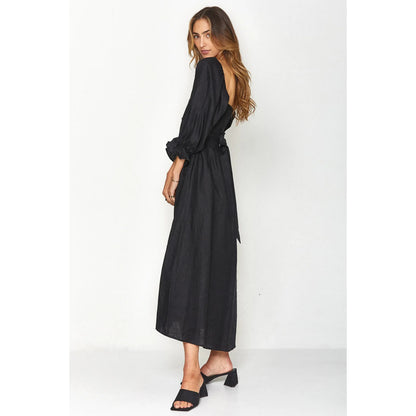 Smocked Tied Flounce Sleeve Midi Dress