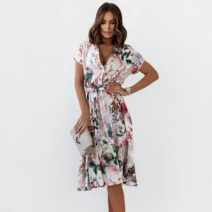 Floral Short Sleeve Midi Dress
