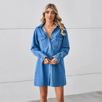 Pocketed Dropped Shoulder Mini Denim Dress