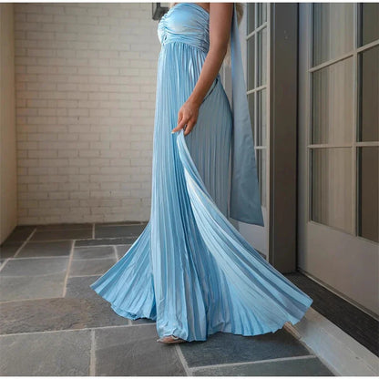 Ruched Pleated Tube Maxi Dress