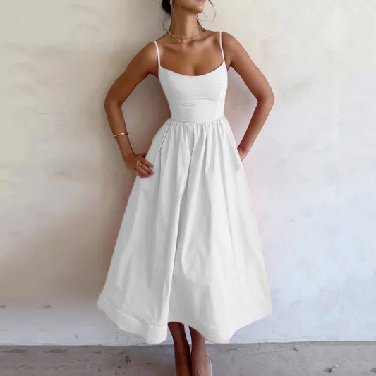 Janet’s U-Neck Pleated Strap Midi Dress