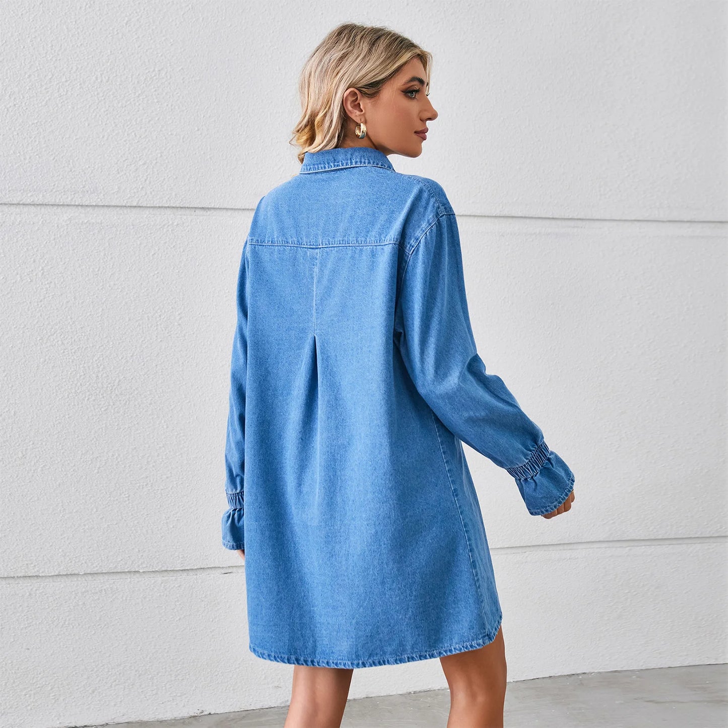 Pocketed Dropped Shoulder Mini Denim Dress