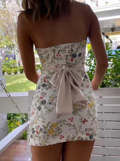Floral bodycon tight tube top mini dress