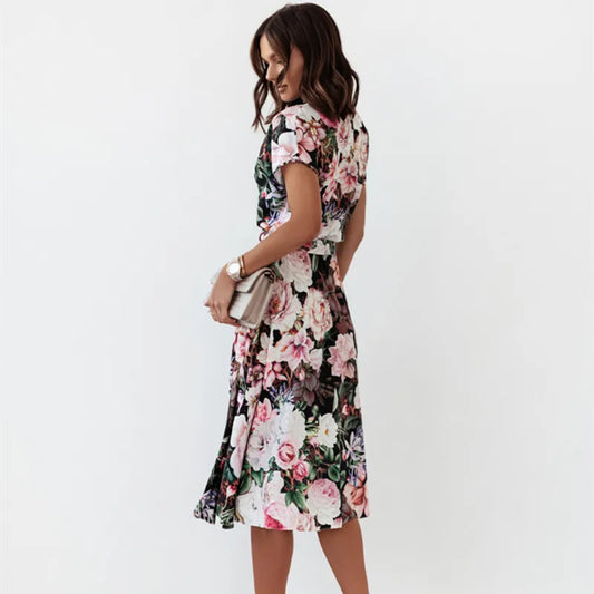 Floral Short Sleeve Midi Dress