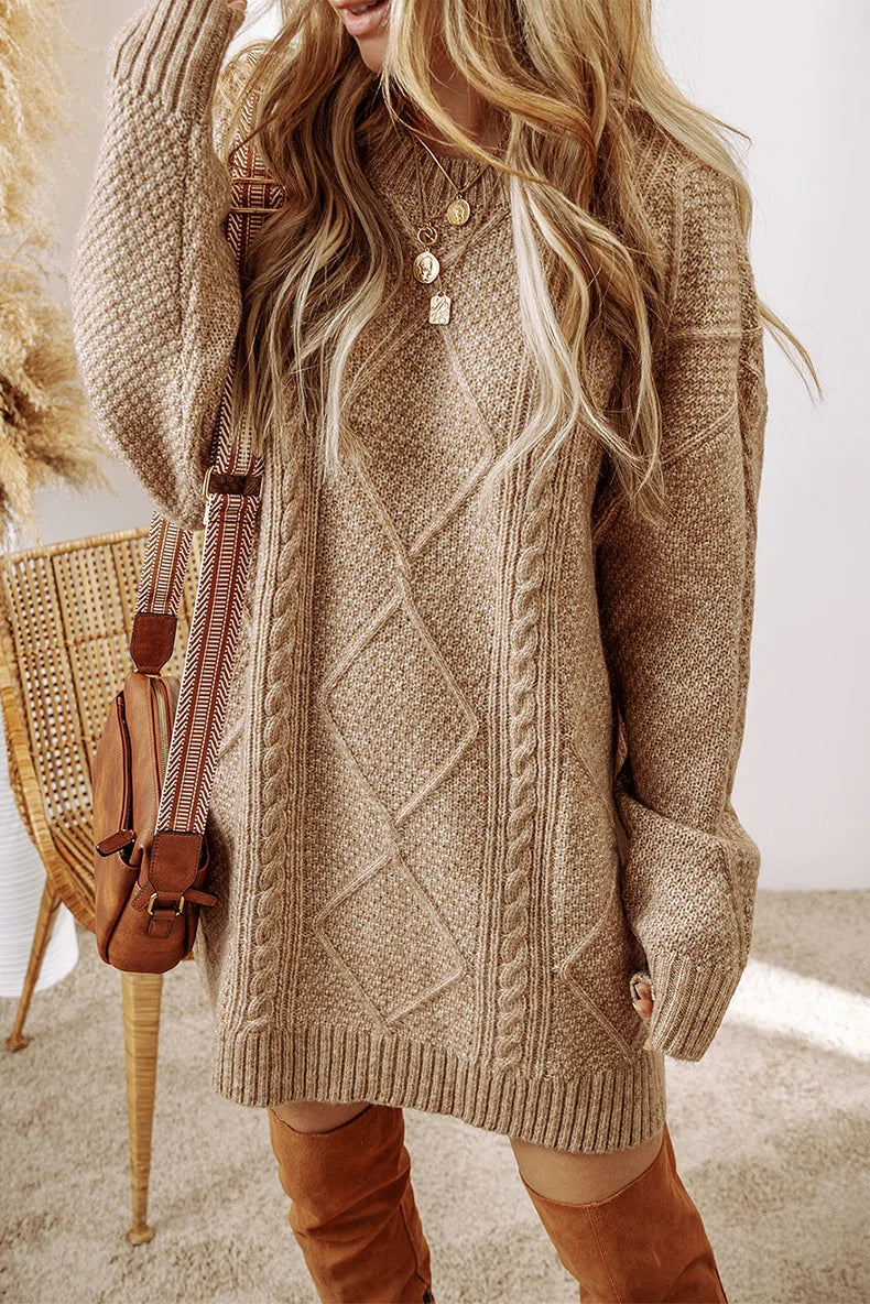 Lila’s Cable Knit Drop Shoulder Loose Fit Sweater Dress