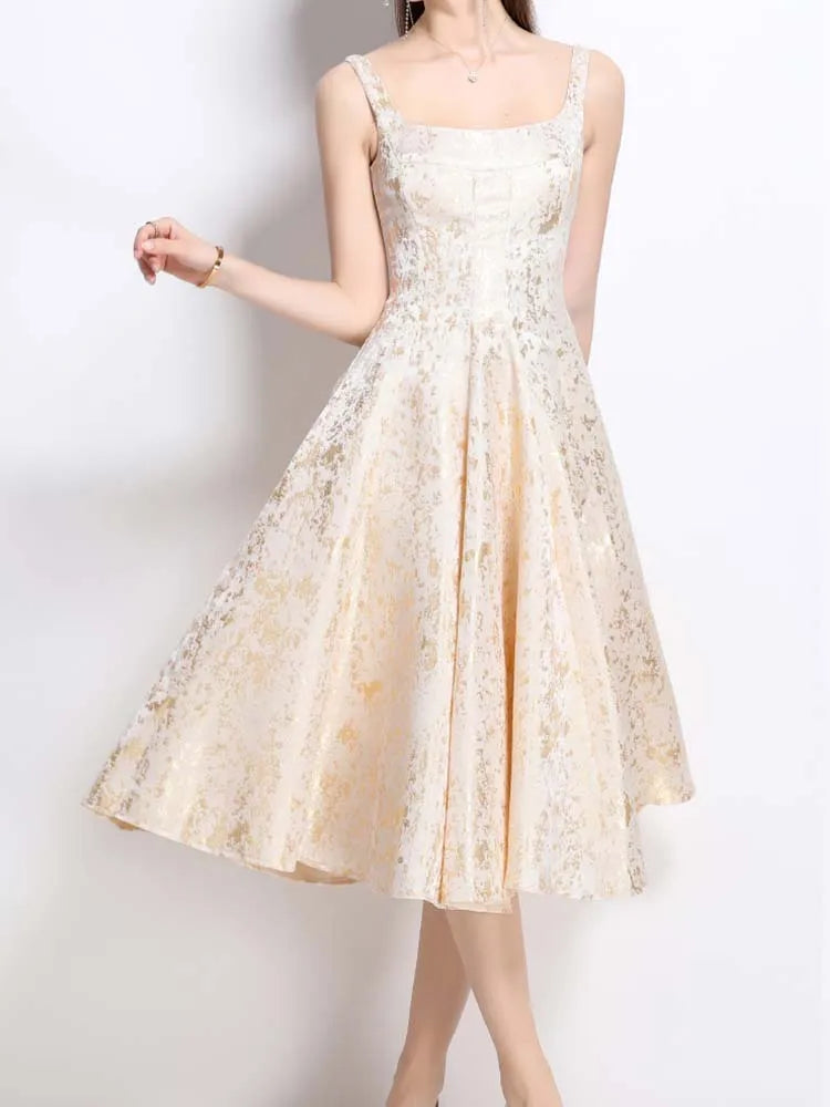Floral A-Line Sleeveless Midi Dress