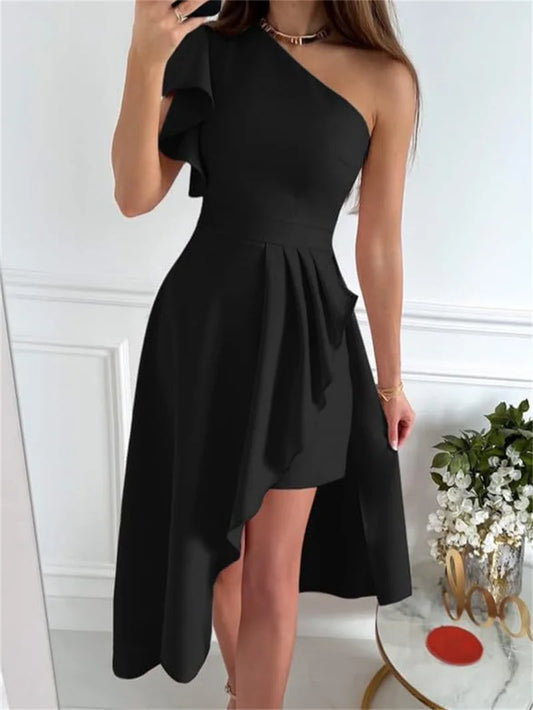 One Shoulder Duffle Sleeve Wrap Slit Dress