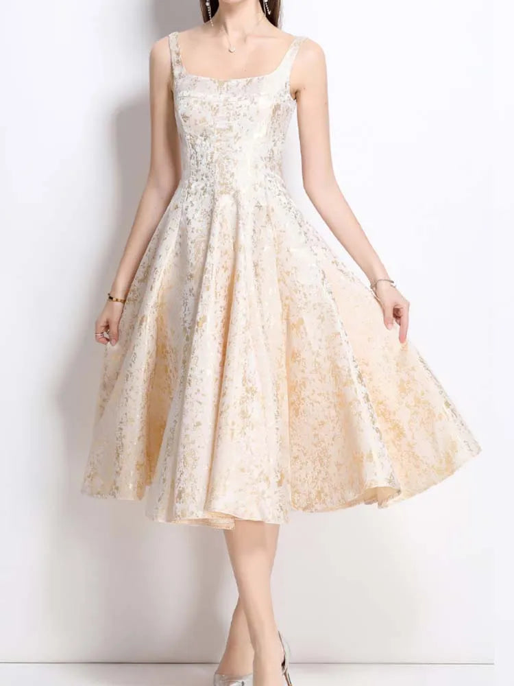 Floral A-Line Sleeveless Midi Dress