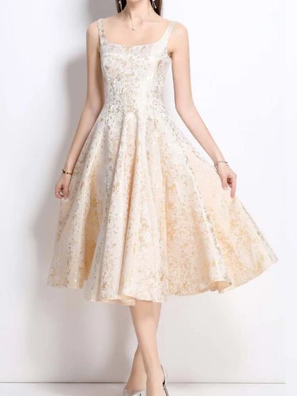 Floral A-Line Sleeveless Midi Dress