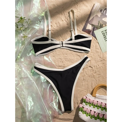 Contrast Trim Two Piece Bikini Set