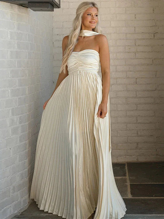 Ruched Pleated Tube Maxi Dress