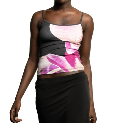 Tessa’s Floral Print Backless Spaghetti Strap Slim Crop Top
