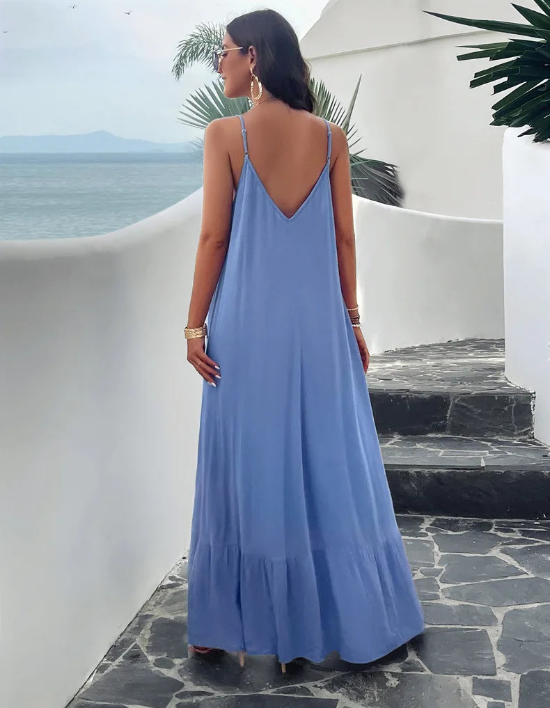 Elegant Solid Color Strep Maxi Dress