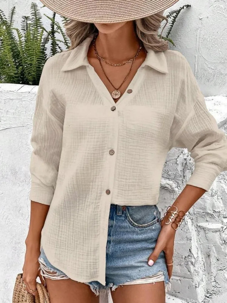 Texture Buttom Down Side Slit Long Sleeve Shirt