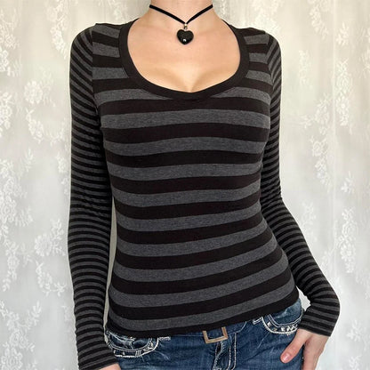 Striped Long Sleeve Contrast T-Shirt