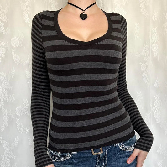 Striped Long Sleeve Contrast T-Shirt