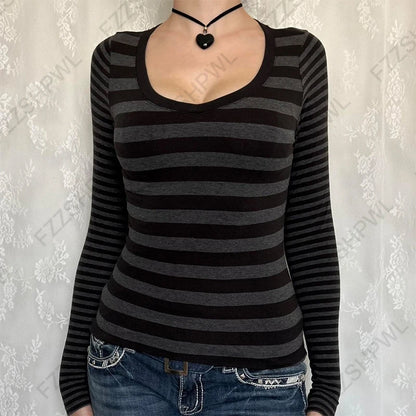 Striped Long Sleeve Contrast T-Shirt