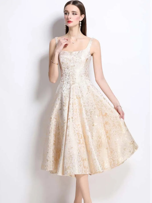 Floral A-Line Sleeveless Midi Dress