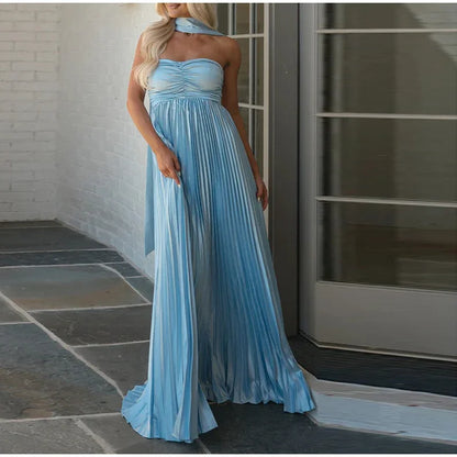 Ruched Pleated Tube Maxi Dress