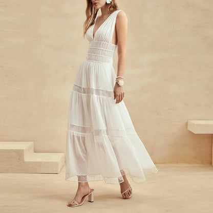 Tiered V-Neck Sleeveless Maxi Dress