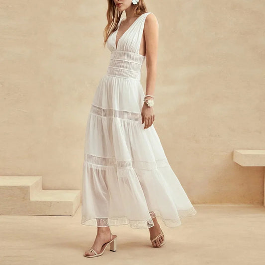 Tiered V-Neck Sleeveless Maxi Dress