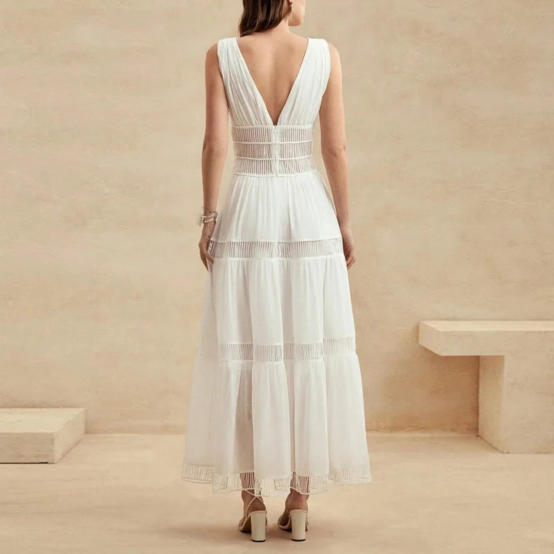 Tiered V-Neck Sleeveless Maxi Dress