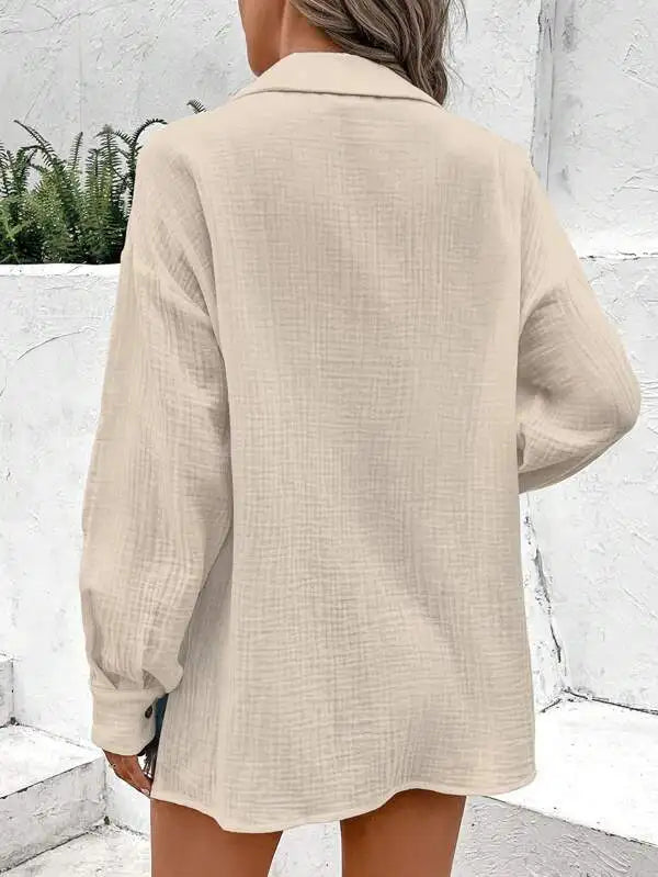 Texture Buttom Down Side Slit Long Sleeve Shirt