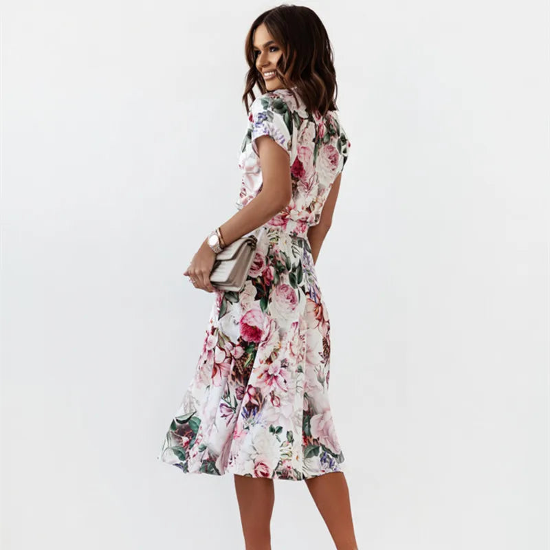 Floral Short Sleeve Midi Dress