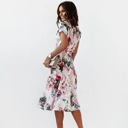 Floral Short Sleeve Midi Dress