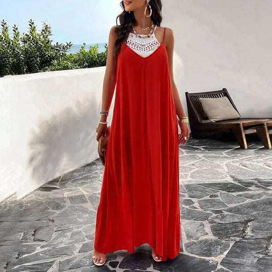 Elegant Solid Color Strep Maxi Dress