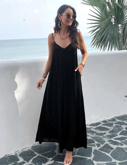 Elegant Solid Color Strep Maxi Dress