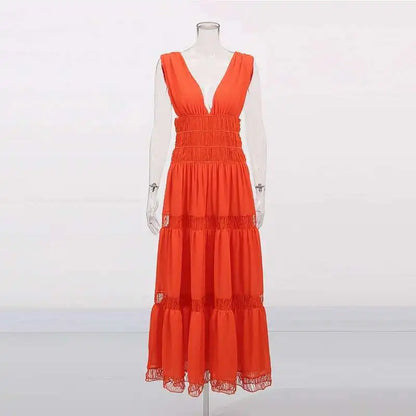 Tiered V-Neck Sleeveless Maxi Dress