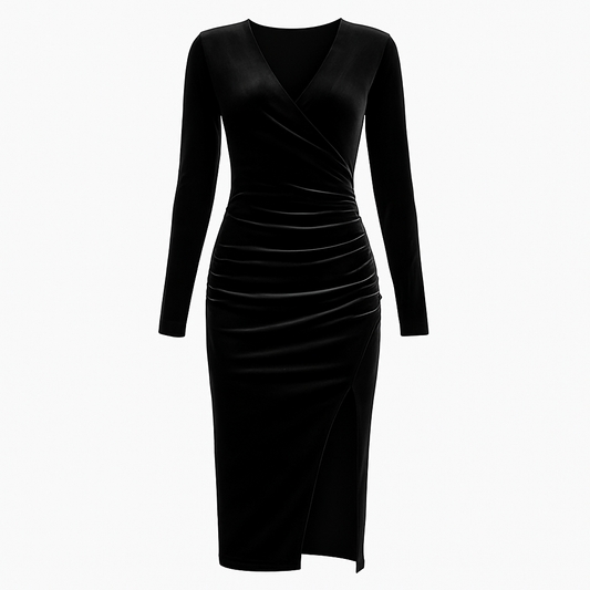 V-neck hip sexy cross-over midi dress cocktail dress