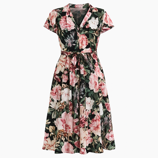 Floral Short Sleeve Midi Dress