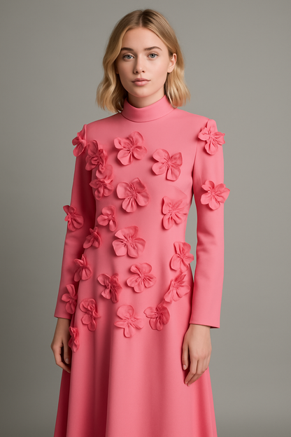 Floral Applique Long Sleeve Dress